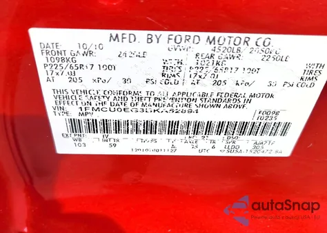 2011 Ford Escape Limited z USA, uszkodzony, nr VIN 1FMCU0EG3BKA52894